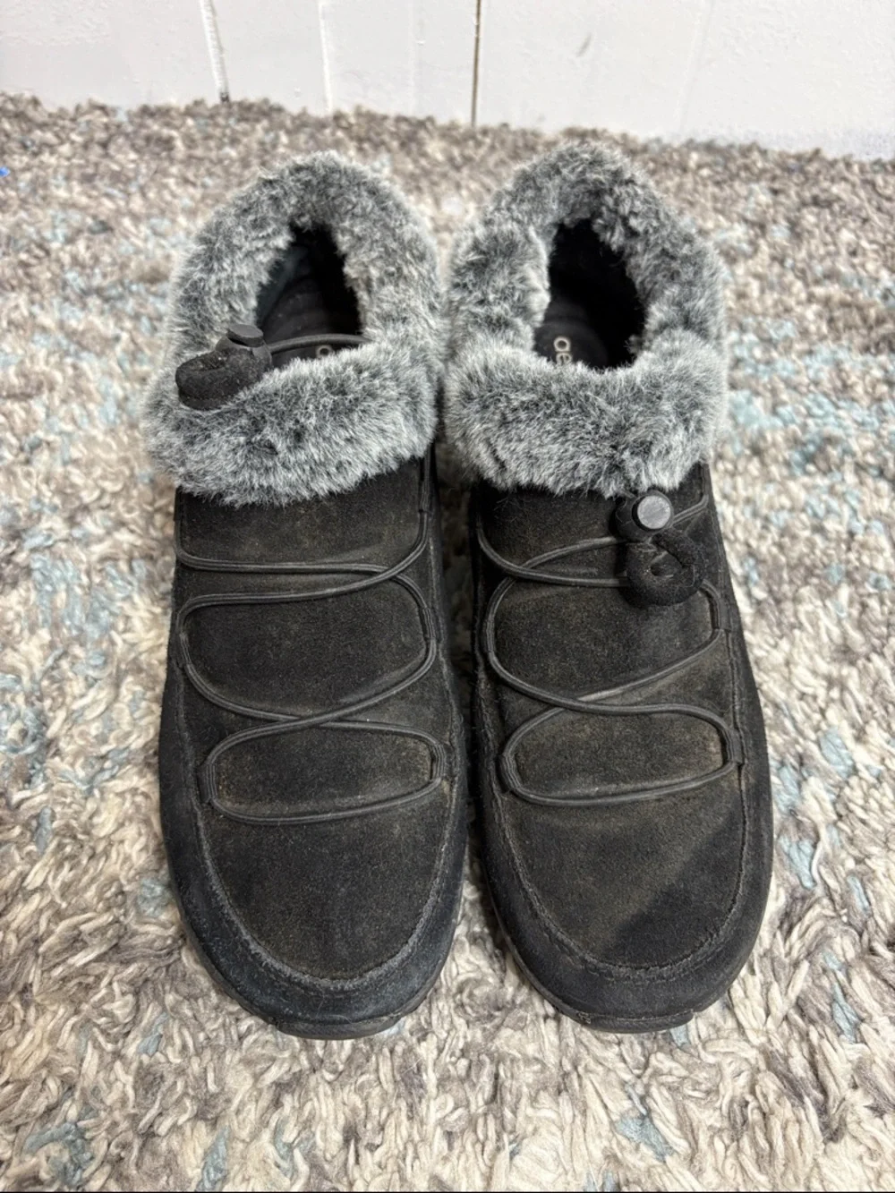 Aetrex Shoes Womens 7.5 Chrissy Gray Faux Shearling Lined Slip On Toggle Strap - Picture 3 of 10
